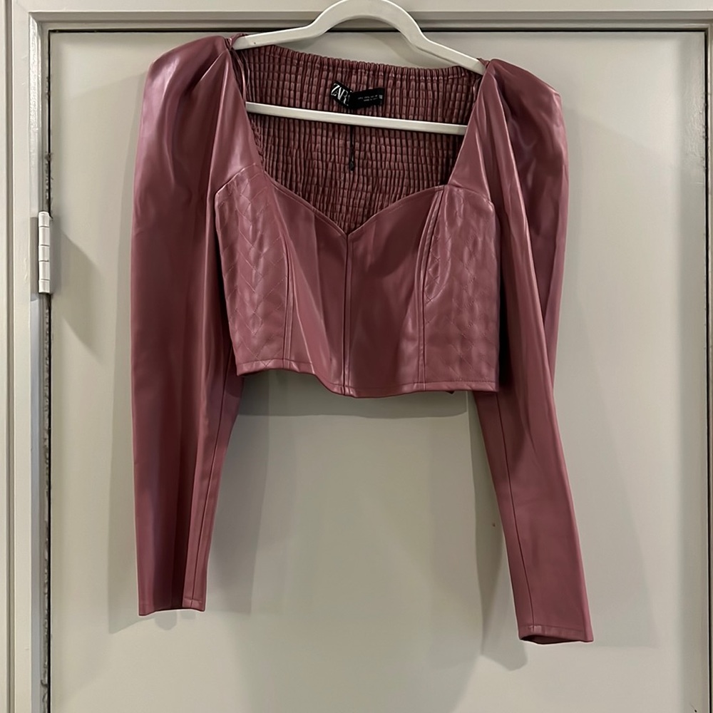 Zara crop faux leather top